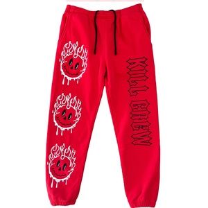 Kill crew red heavy weight Lux smiley sweatpants flame
